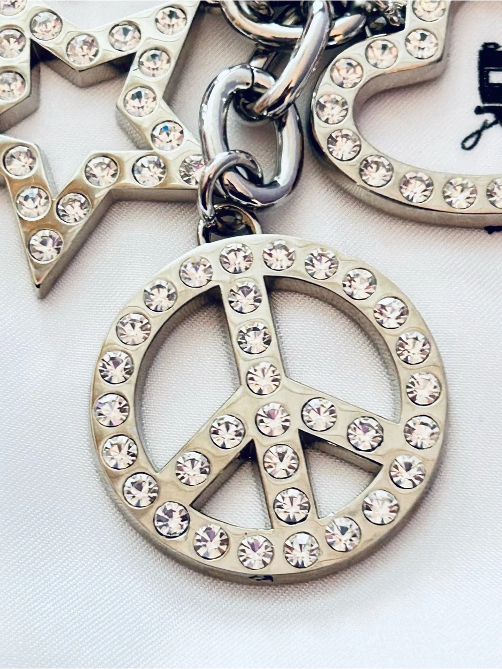RARE Coach Y2K Swarovski Star Heart & Peace Sign Keychain/ Bag Charm
